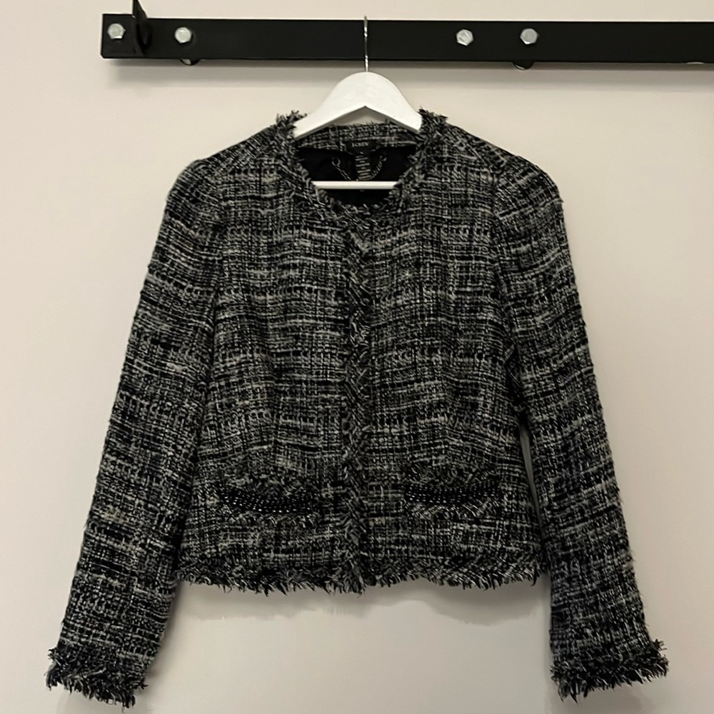 J.Crew | Tweed lady jacket w/ beaded pocket detail | Black/White | Size 6
